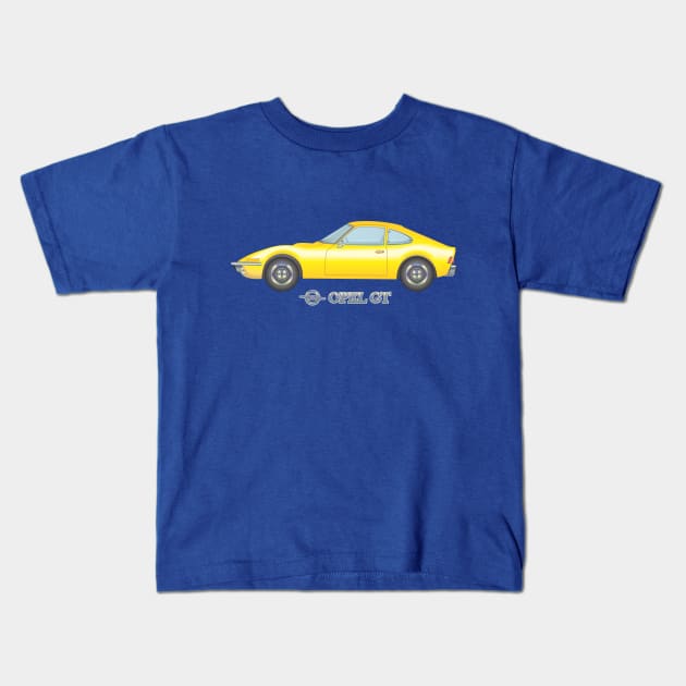 Opel GT, yellow Kids T-Shirt by Norwood Designs